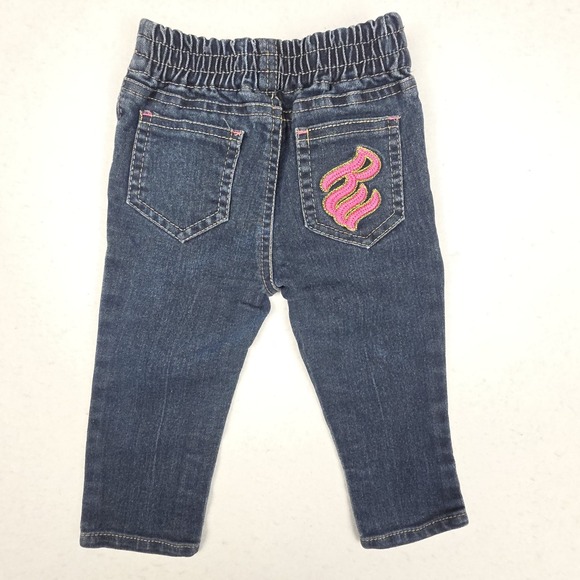 ROCAWEAR Classic Girls Infant Jeans 12M Denim Hip Hop Pink Gold Logo Back Pocket - Picture 1 of 16